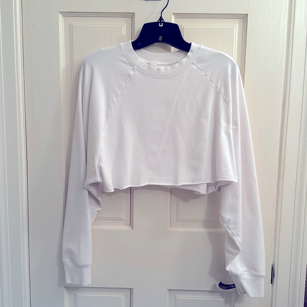 Cute cropped sweatshirt. Great to throw on after yoga or during a walk or hike.